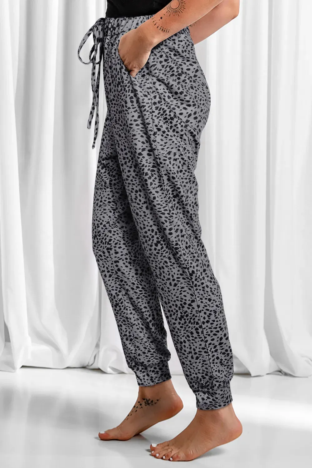 Full Size Leopard Drawstring Pocketed Pants for Women