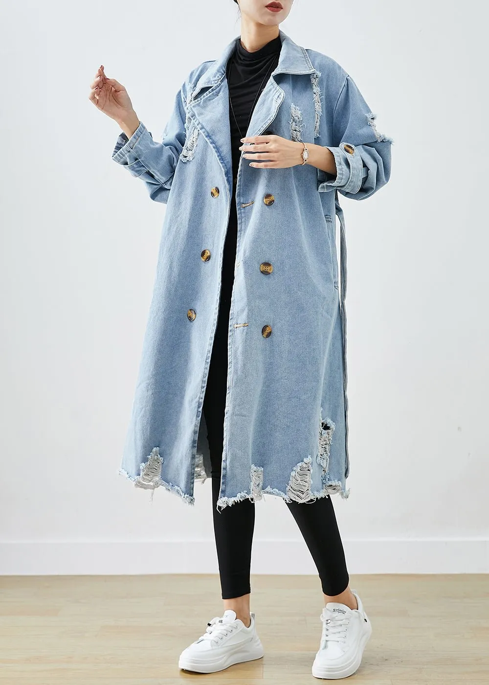 Full-size oversized ripped denim coat - Ideal for layering - Trendy fashion for any season