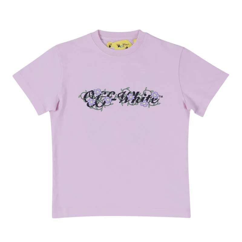 Girls Pink Front Logo Printed T-Shirts