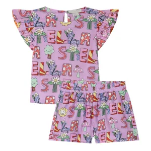 Girls Purple Logo Cotton Set