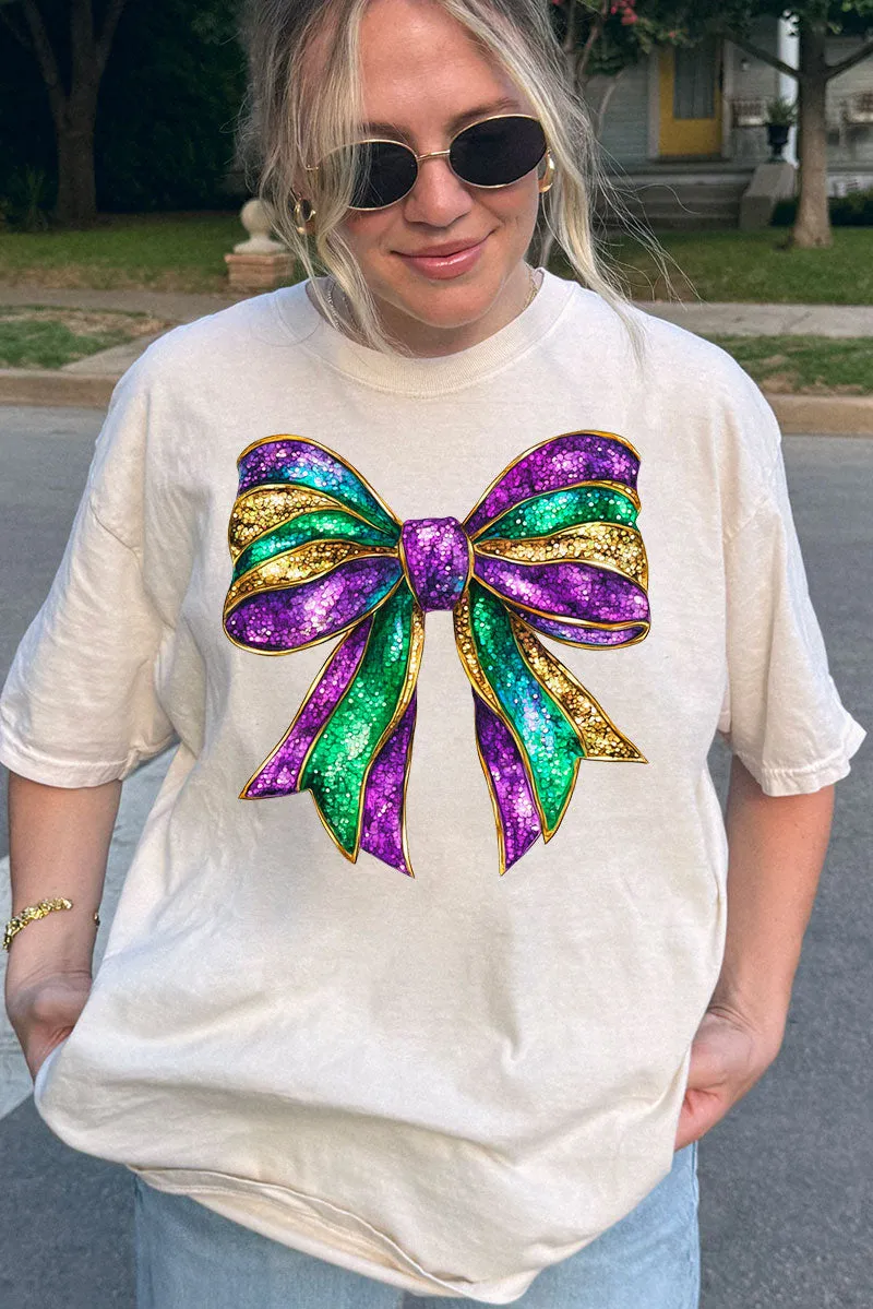 Glitzy Mardi Gras Bow Comfort Colors Adult Ring-Spun Cotton Tee