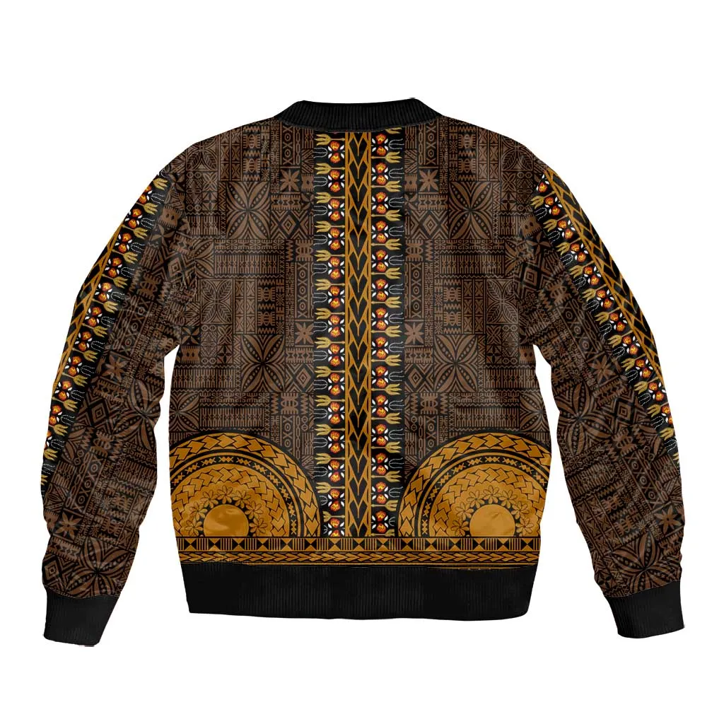 Gold Dashiki and Tapa Pattern Bomber Jacket Africa-Polynesia Together Culture LT9