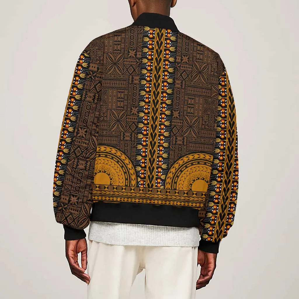 Gold Dashiki and Tapa Pattern Bomber Jacket Africa-Polynesia Together Culture LT9