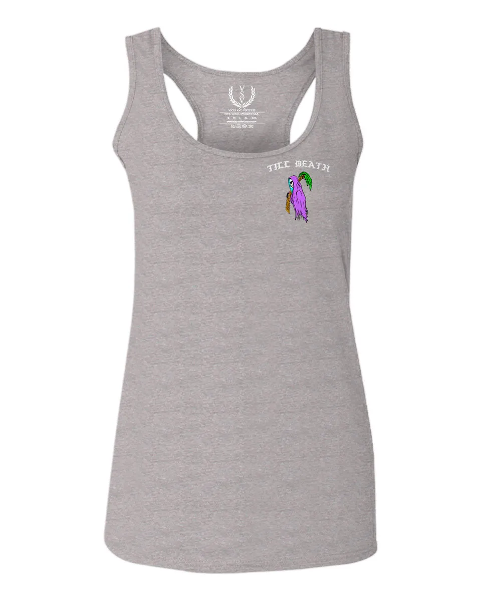 Good Vibe Summer Palm Graphic Till Death Cool Bones surf Obei Society  women's Tank Top sleeveless Racerback