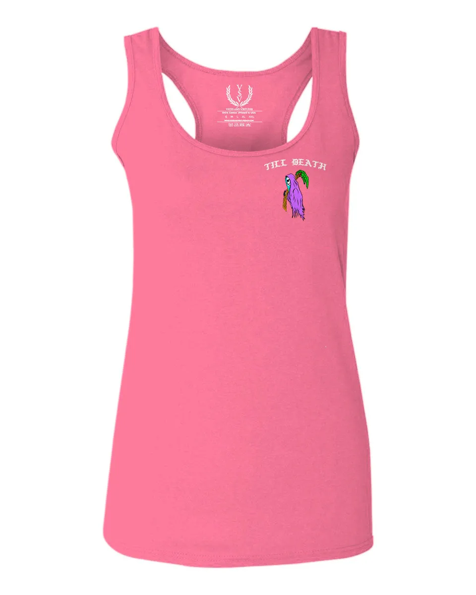 Good Vibe Summer Palm Graphic Till Death Cool Bones surf Obei Society  women's Tank Top sleeveless Racerback