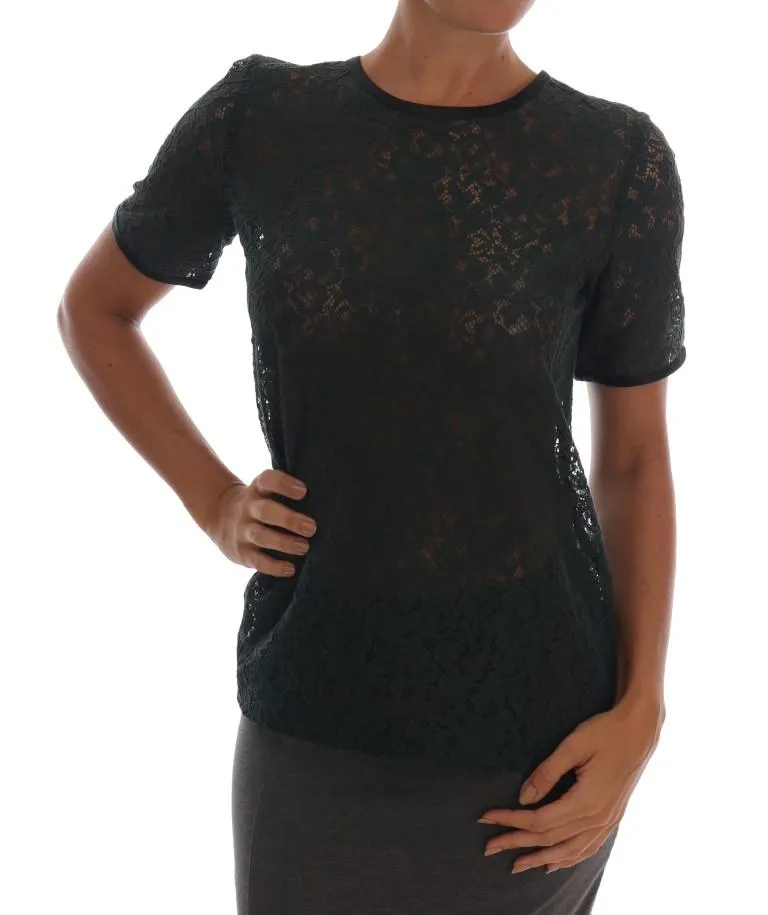 Green Floral Lace Blouse Top T-Shirt