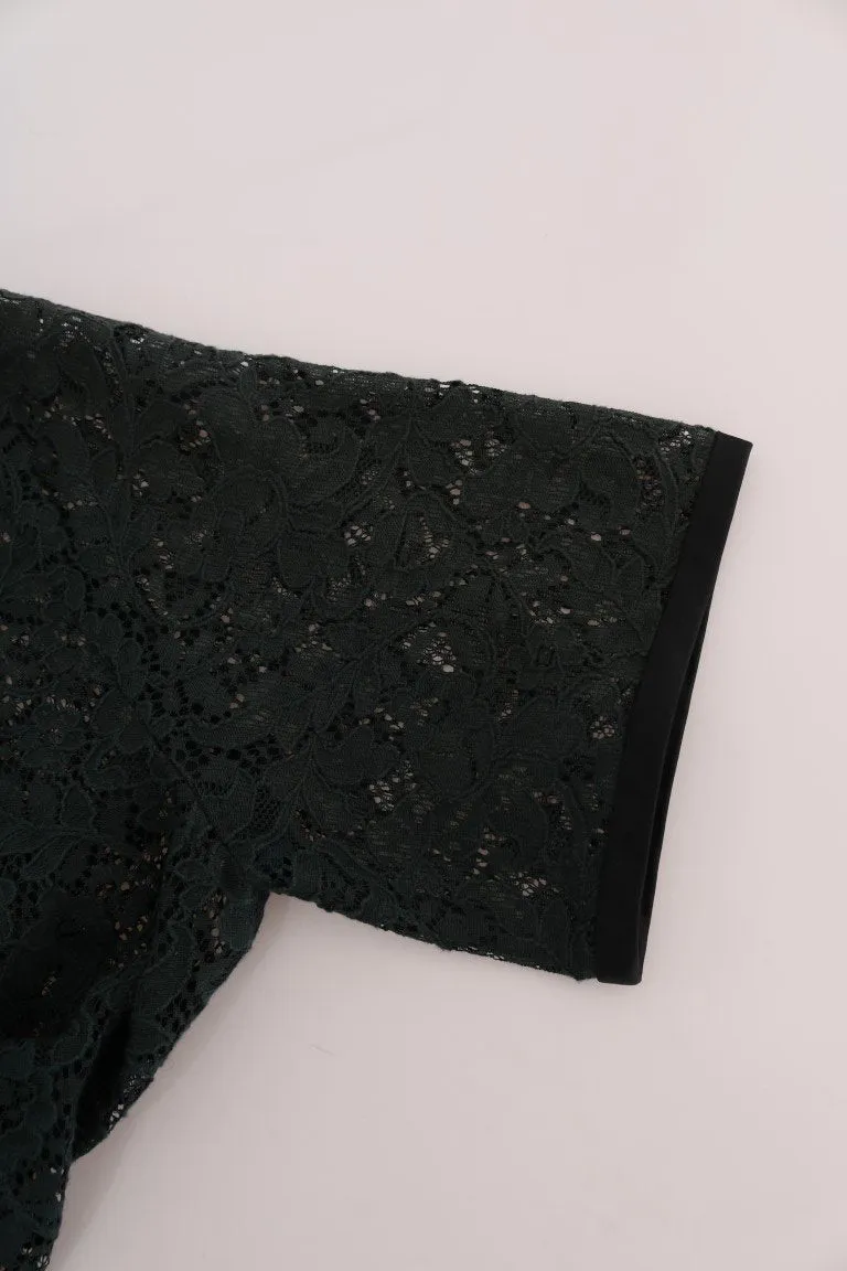 Green Floral Lace Blouse Top T-Shirt