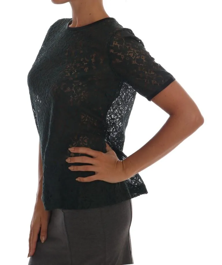 Green Floral Lace Blouse Top T-Shirt