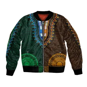 Green-gold Dashiki and Tapa Pattern Bomber Jacket Africa-Polynesia Together Culture LT9