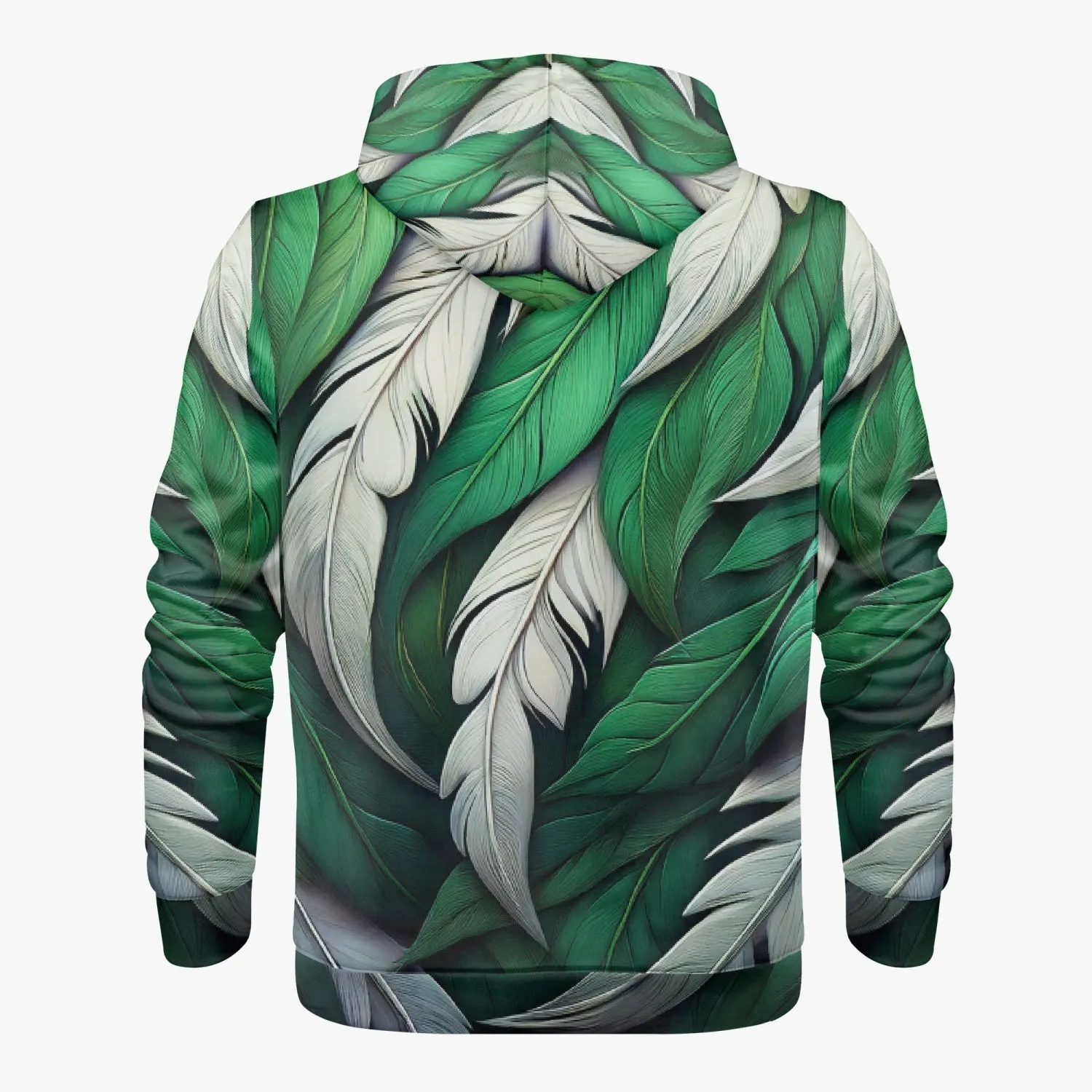Green White Feathers Zip Up Hoodie