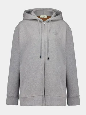 Grey Cotton Zip-Up Hooded Sweatshirt