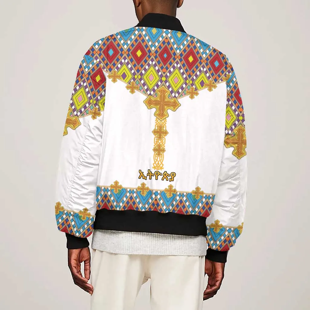 Happy Ethiopian Timkat Bomber Jacket Cross Mix Tilet Pattern LT15