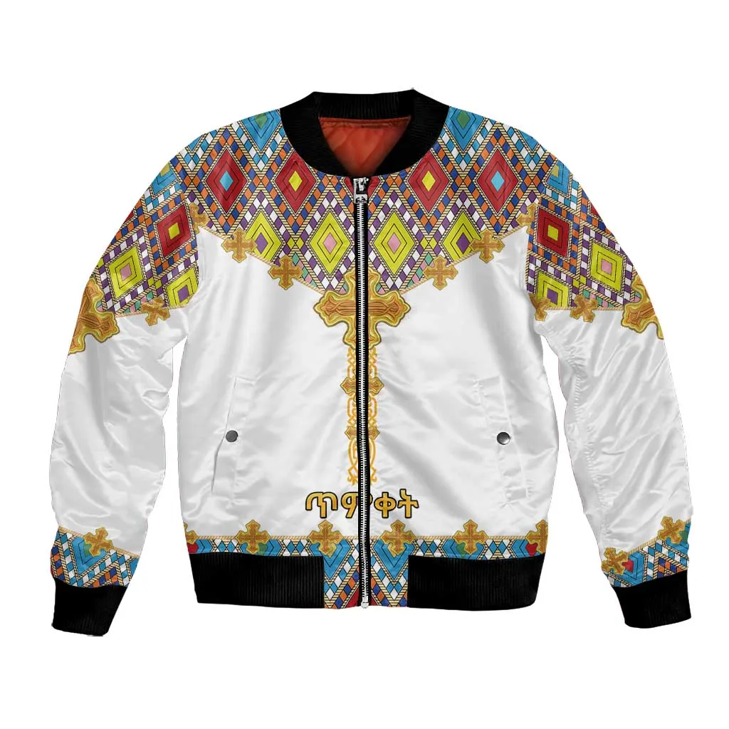 Happy Ethiopian Timkat Bomber Jacket Cross Mix Tilet Pattern LT15
