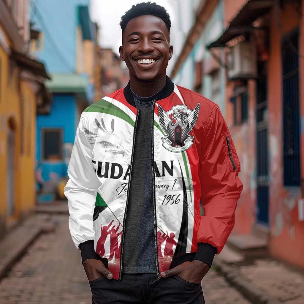 Happy Independence of Sudan Sleeve Zip Bomber Jacket Soldiers Fight for Homeland - Victory is ours LT03
