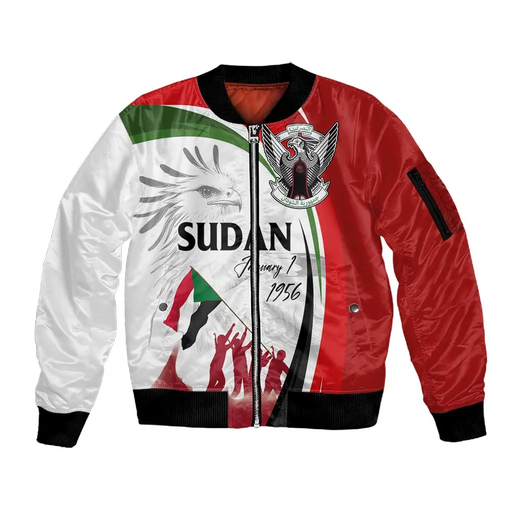 Happy Independence of Sudan Sleeve Zip Bomber Jacket Soldiers Fight for Homeland - Victory is ours LT03
