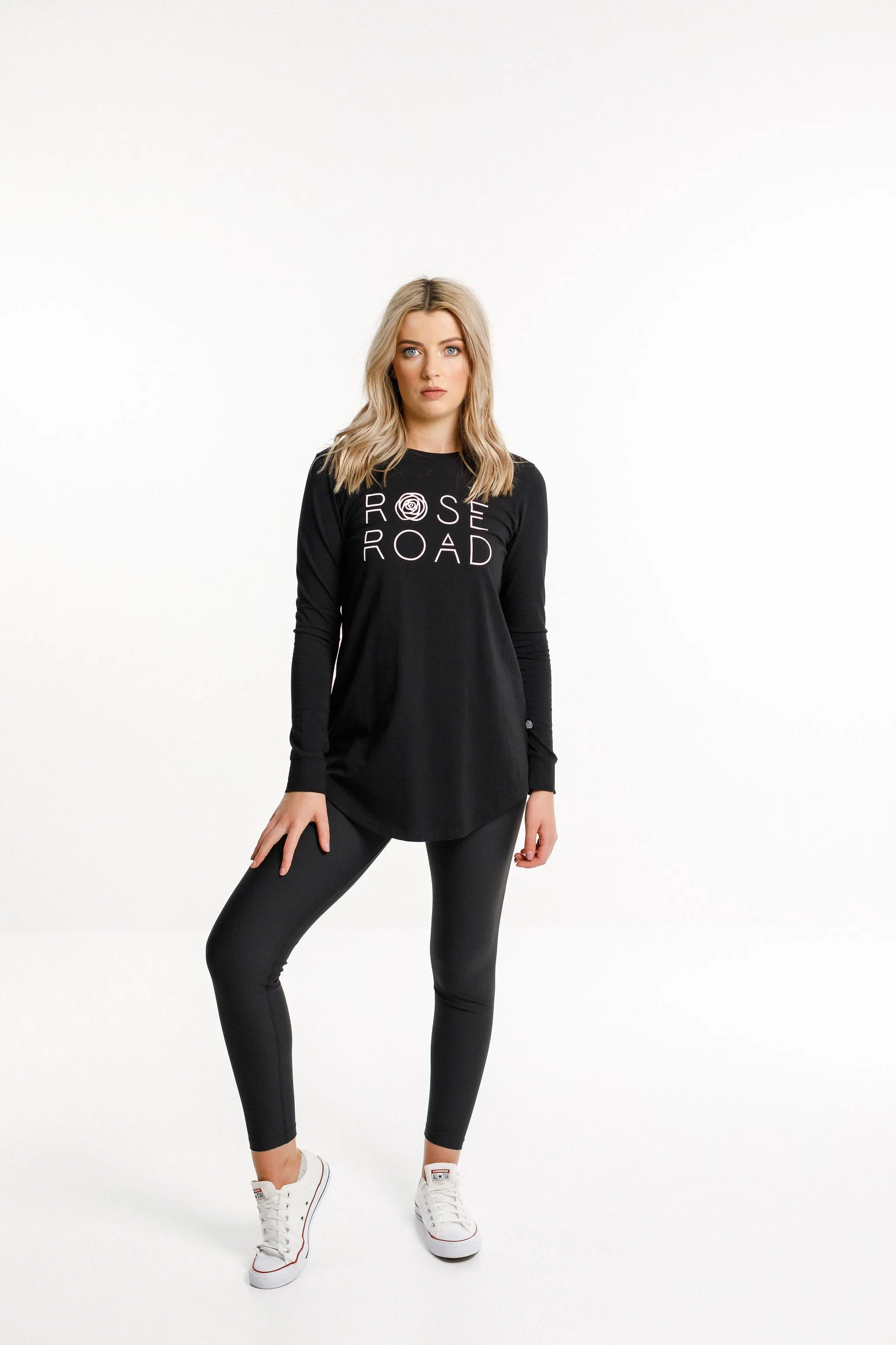 Harper Long Sleeve Tee | Black with Logo