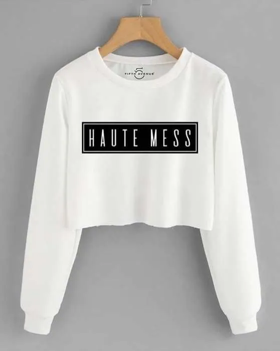 Haute Mess Crop Printed Fleece Sweatshirt For womens