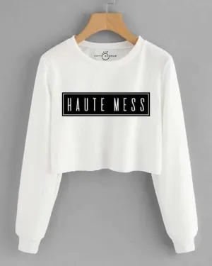 Haute Mess Crop Printed Fleece Sweatshirt For womens