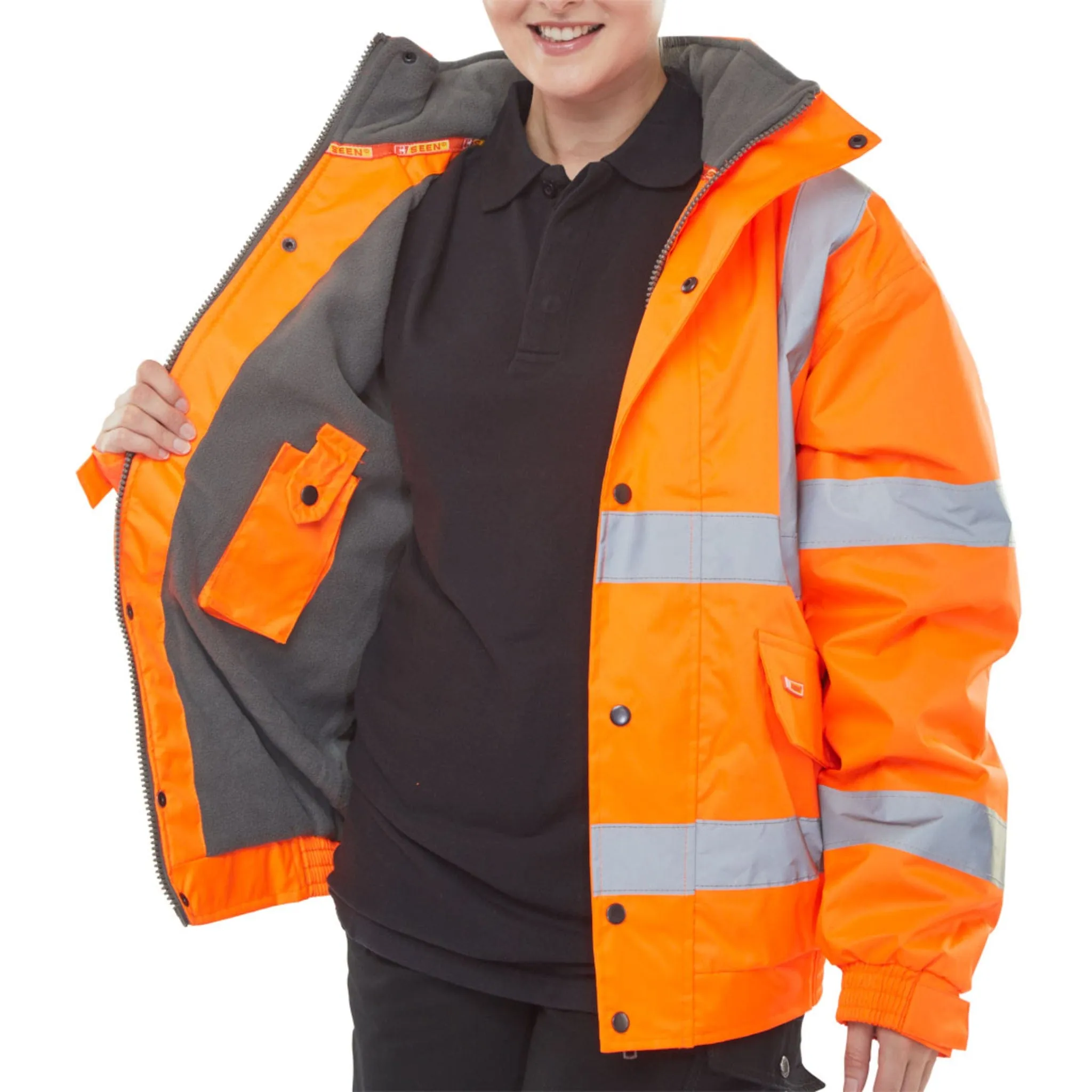 Hi-vis Fleece Lined Bomber Jacket - Orange