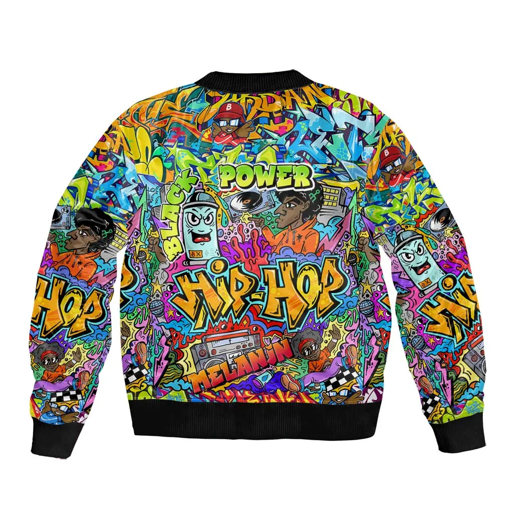 Hip Hop Graffiti Art Bomber Jacket Black Power DT02