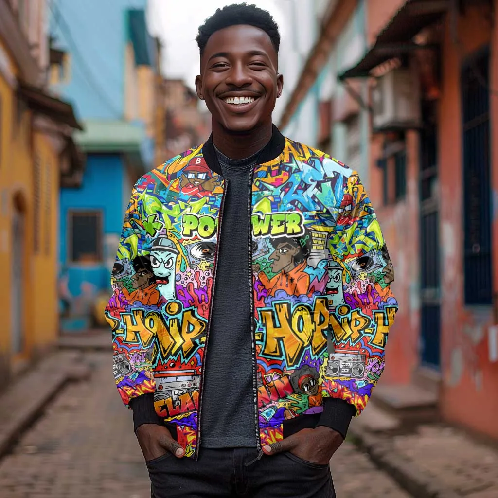 Hip Hop Graffiti Art Bomber Jacket Black Power DT02