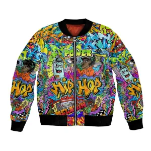 Hip Hop Graffiti Art Bomber Jacket Black Power DT02