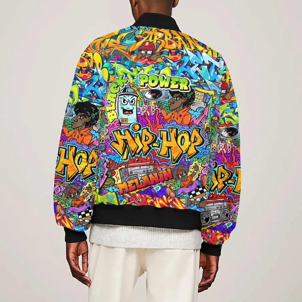 Hip Hop Graffiti Art Bomber Jacket Black Power DT02
