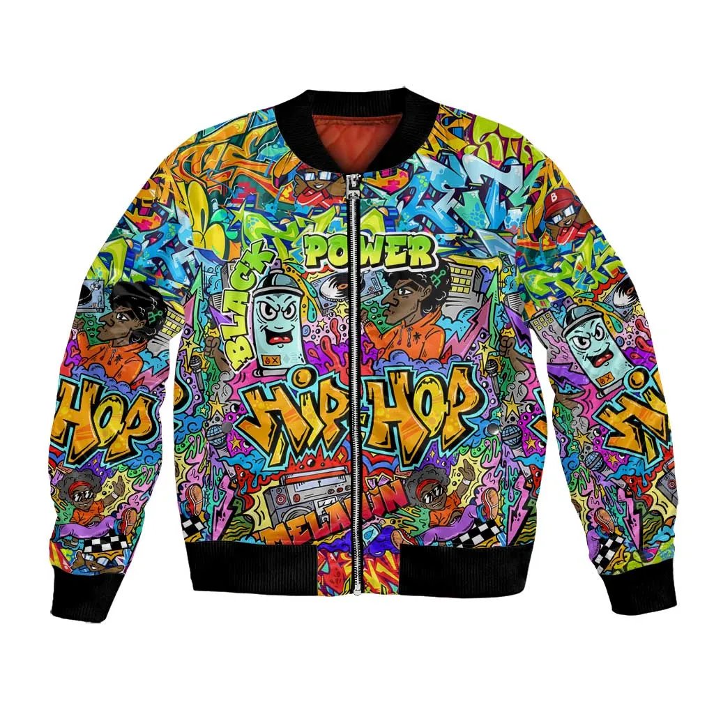 Hip Hop Graffiti Art Bomber Jacket Black Power DT02