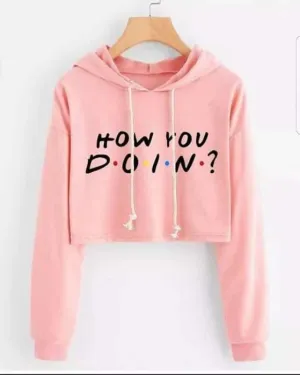 How You Doin Crop Printed Fleece Hoodie For womens
