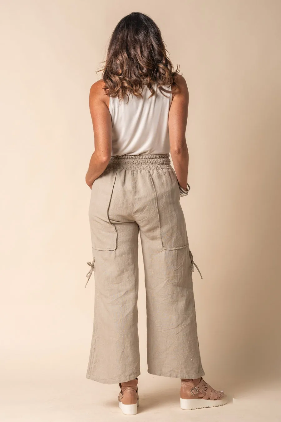 Hugo Linen Blend Pant In Black   Khaki   Latte - Imagine Fashion
