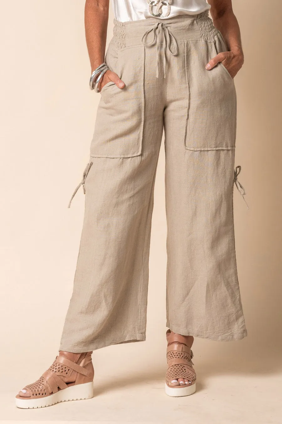 Hugo Linen Blend Pant In Black   Khaki   Latte - Imagine Fashion