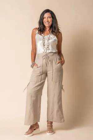 Hugo Linen Blend Pant In Black   Khaki   Latte - Imagine Fashion