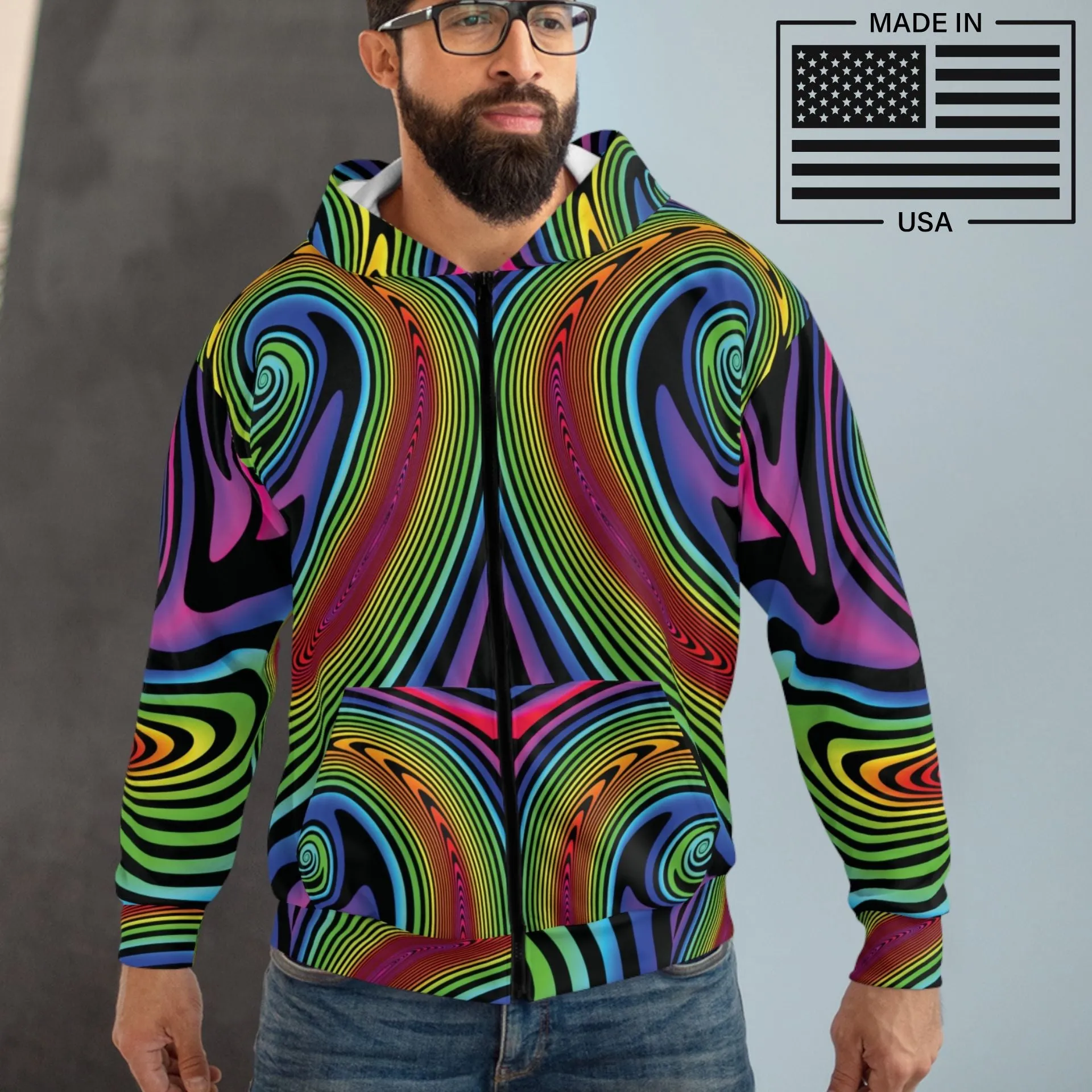 Hypno Rainbow Zip Up Hoodie