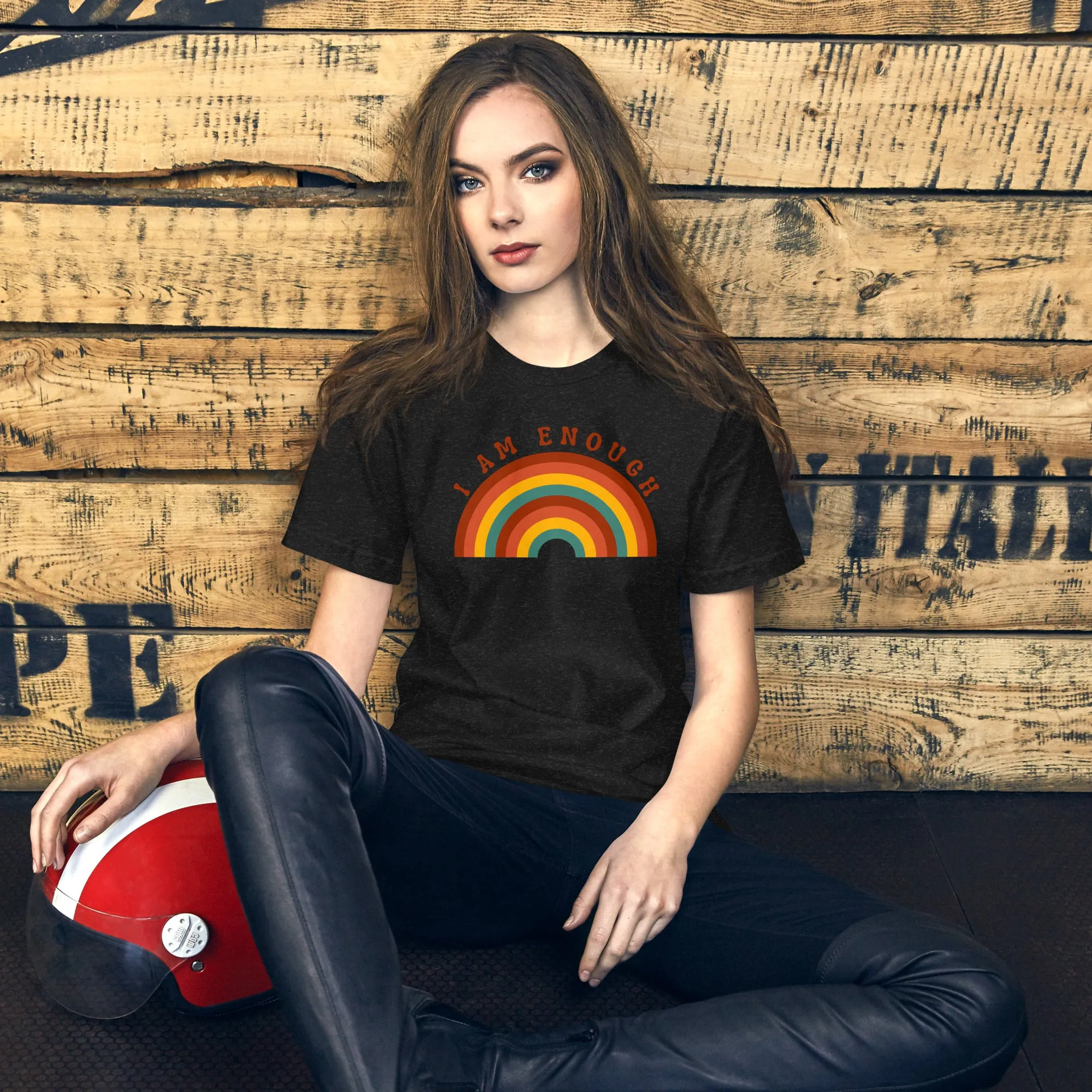 I AM ENOUGH RAINBOW Positive Inspirational Affirmation Tee for Women