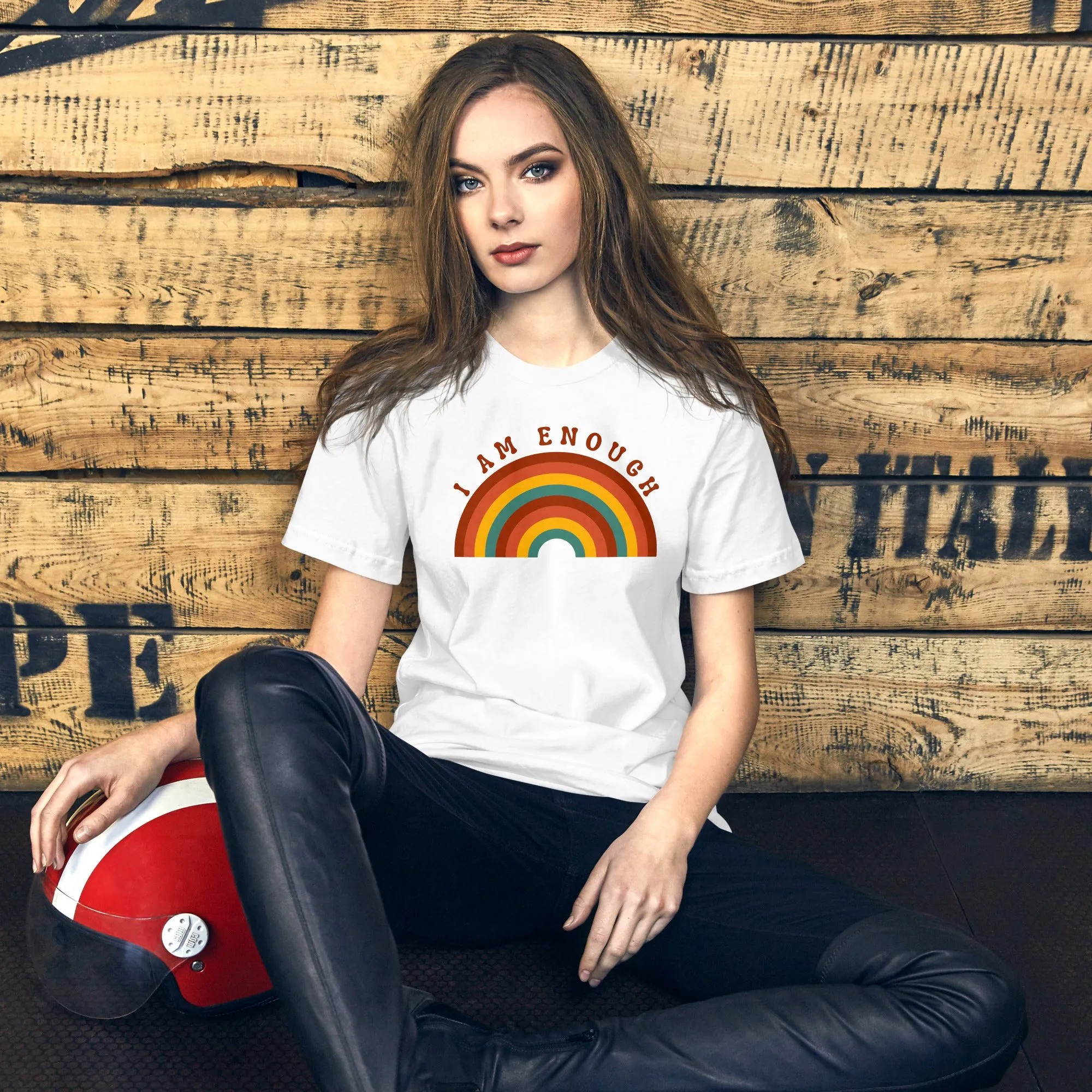 I AM ENOUGH RAINBOW Positive Inspirational Affirmation Tee for Women
