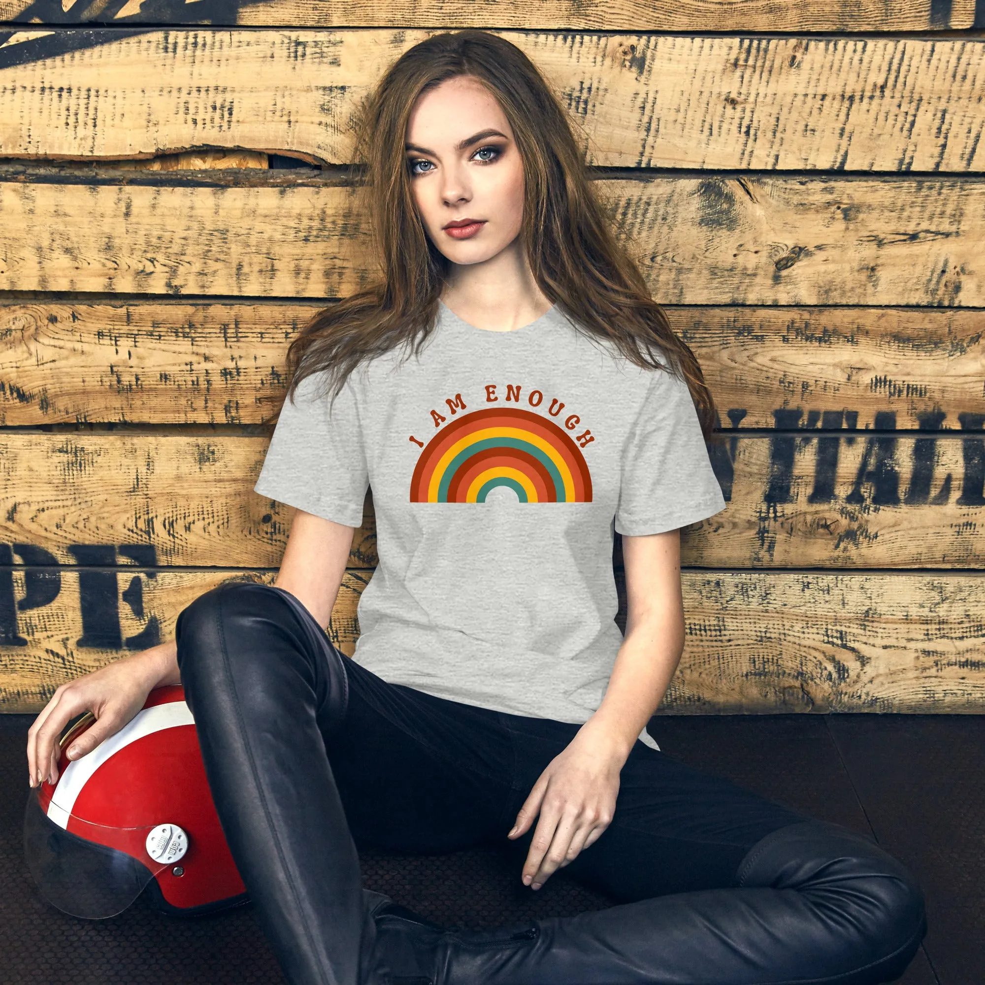 I AM ENOUGH RAINBOW Positive Inspirational Affirmation Tee for Women