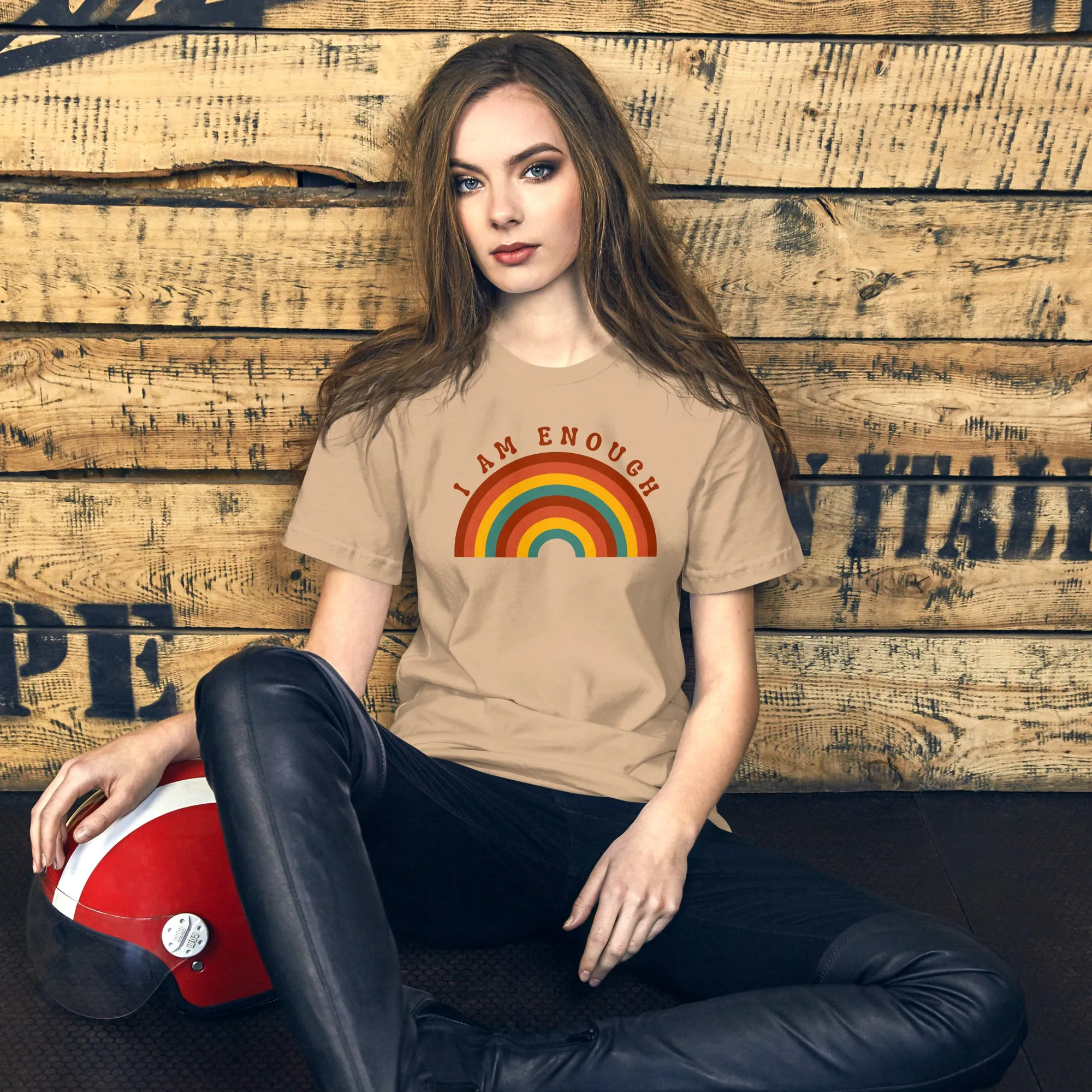 I AM ENOUGH RAINBOW Positive Inspirational Affirmation Tee for Women