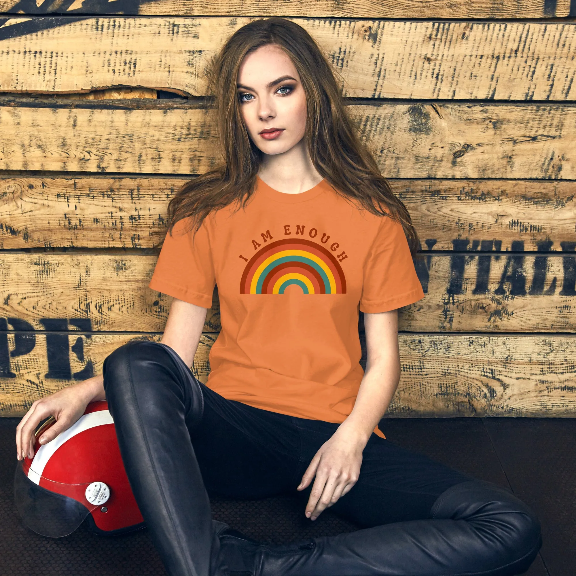 I AM ENOUGH RAINBOW Positive Inspirational Affirmation Tee for Women