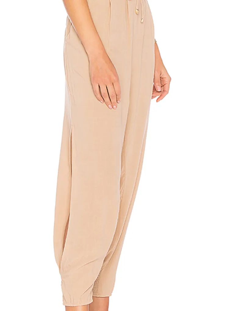 Indah Clothing Alligator Drawstring Side Slit Pant | Black, Nude, Red and Stone Stripe