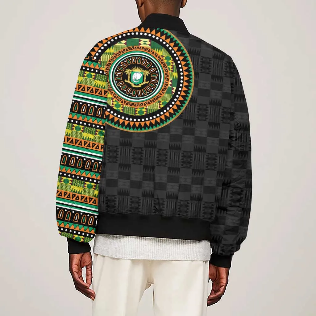 Ivory Coast African Tribal Pattern Sleeve Zip Bomber Jacket Chest Arm Tattoo LT15