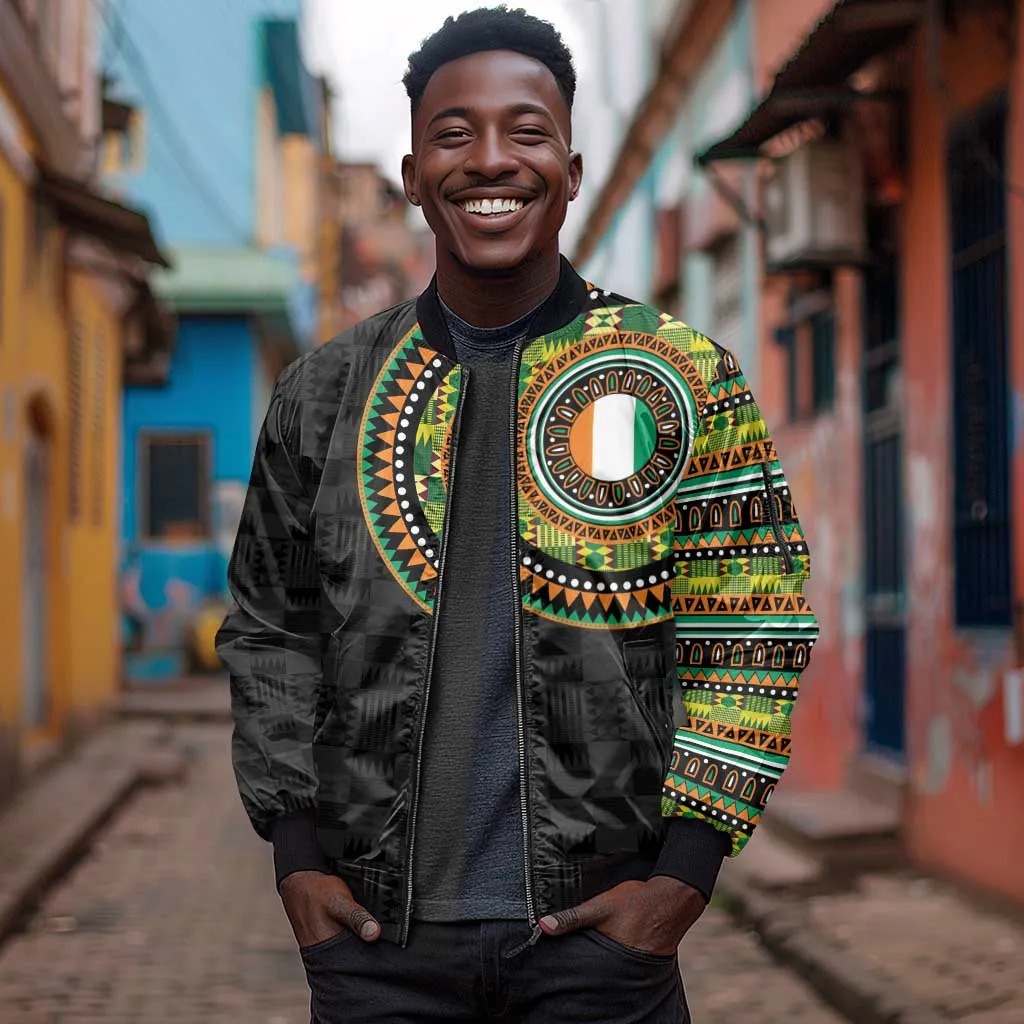 Ivory Coast African Tribal Pattern Sleeve Zip Bomber Jacket Chest Arm Tattoo LT15