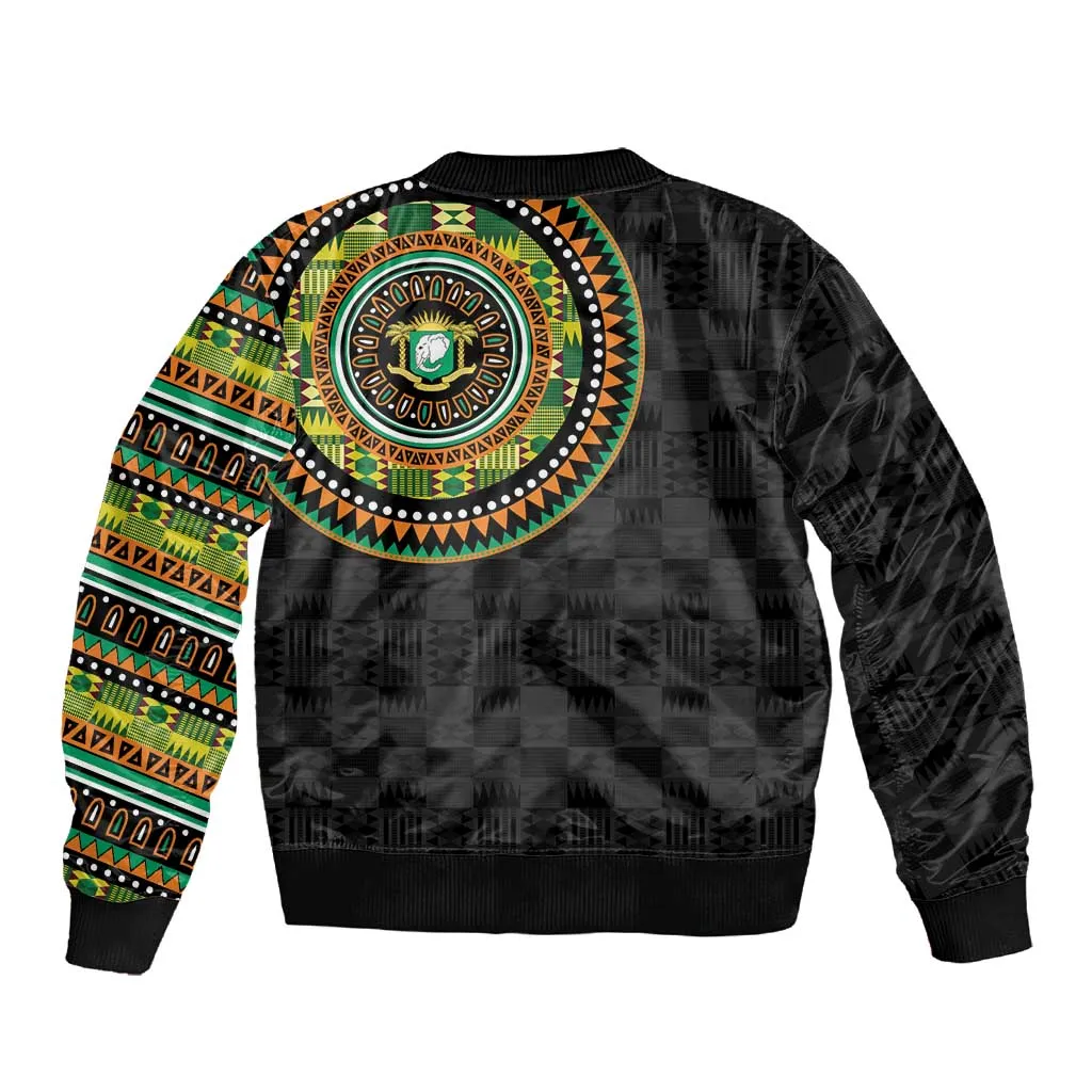 Ivory Coast African Tribal Pattern Sleeve Zip Bomber Jacket Chest Arm Tattoo LT15