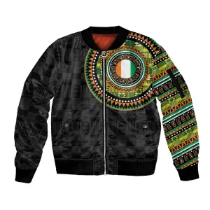 Ivory Coast African Tribal Pattern Sleeve Zip Bomber Jacket Chest Arm Tattoo LT15