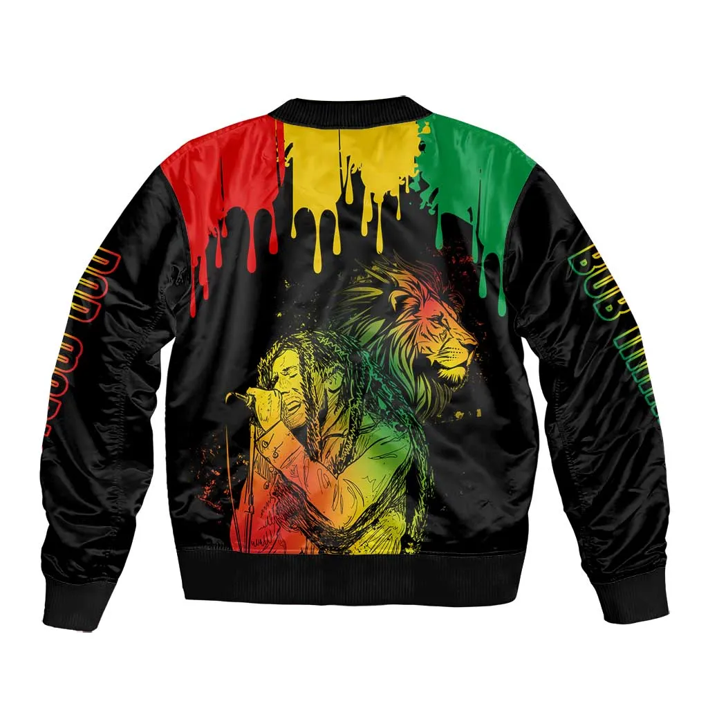 Jamaica Reggae King Bomber Jacket Sketch Style One Love LT7