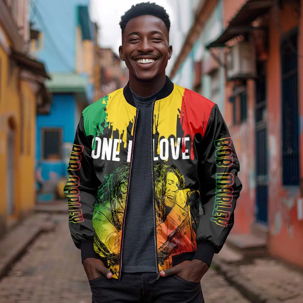 Jamaica Reggae King Bomber Jacket Sketch Style One Love LT7