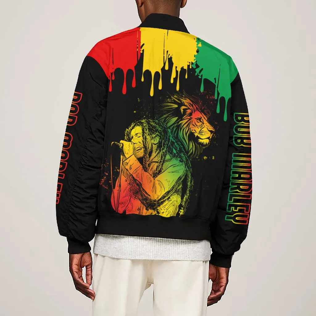 Jamaica Reggae King Bomber Jacket Sketch Style One Love LT7