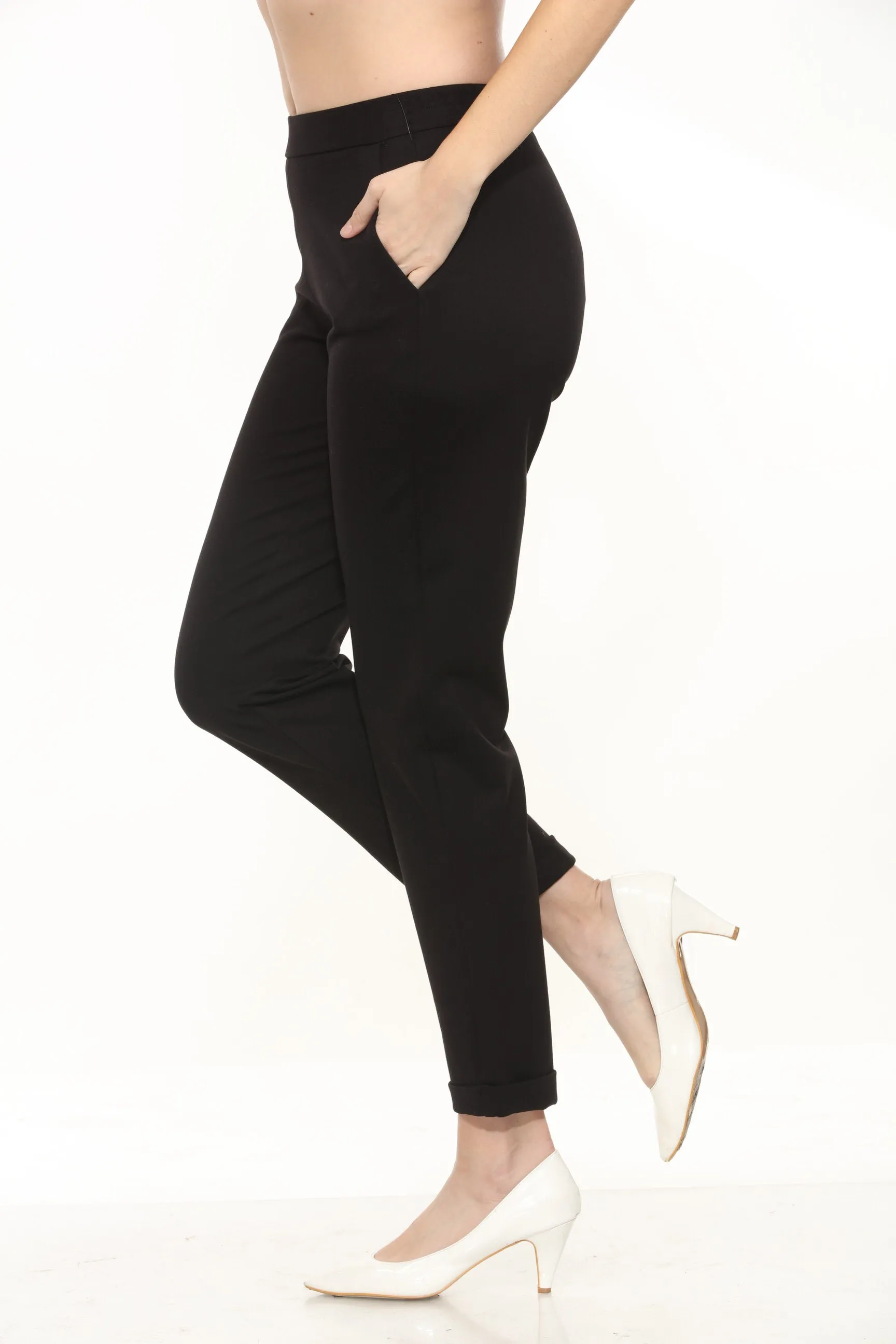 Joseph Ribkoff Black Cuffed Pull On Slim Trouser Pants 243050