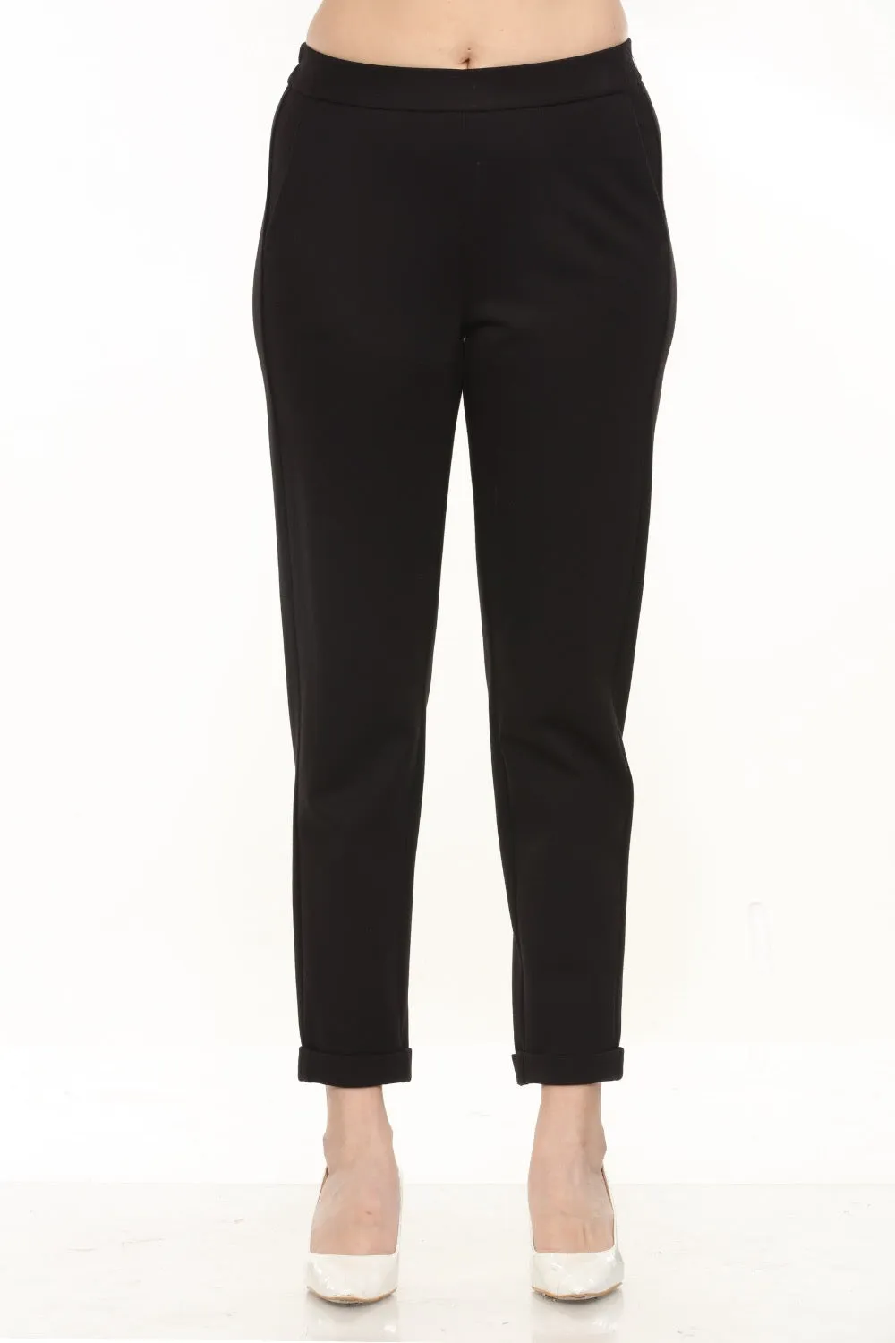 Joseph Ribkoff Black Cuffed Pull On Slim Trouser Pants 243050