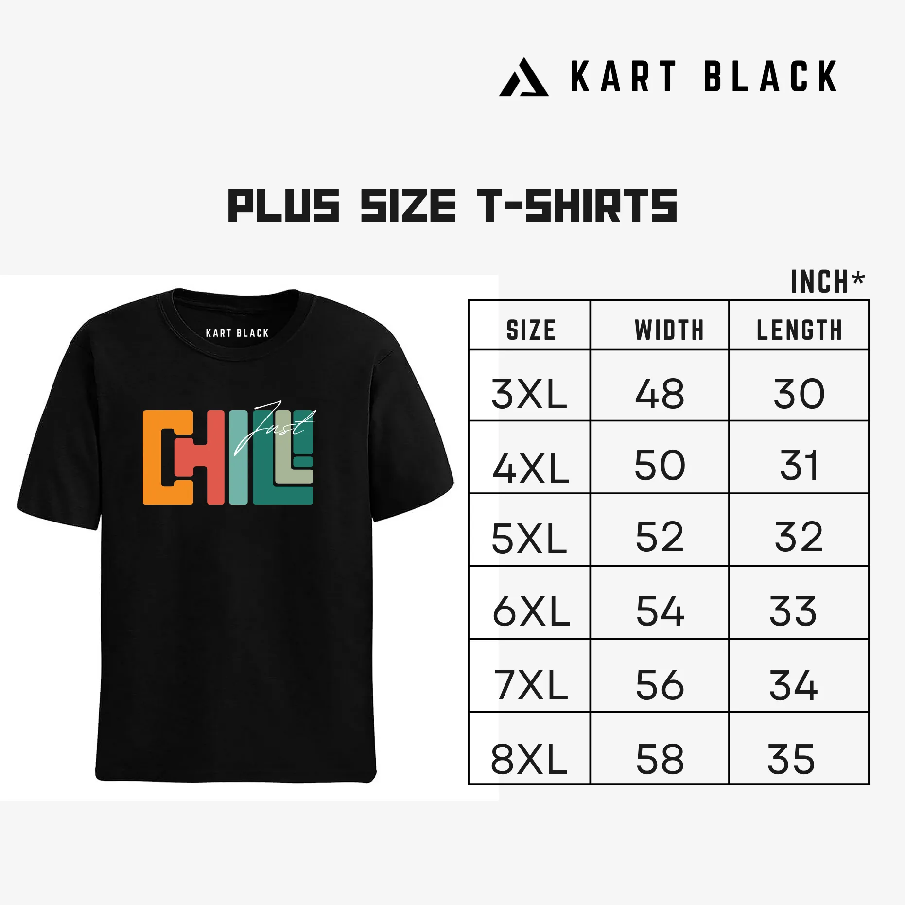 KART BLACK Men's Plus Size Just Chill Printed T-Shirts