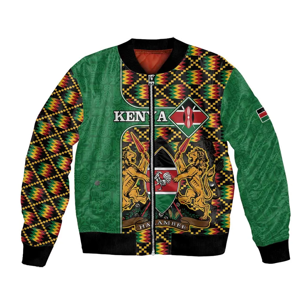 Kenya Bomber Jacket - Kente Pattern, Coat Of Arms Design LT15